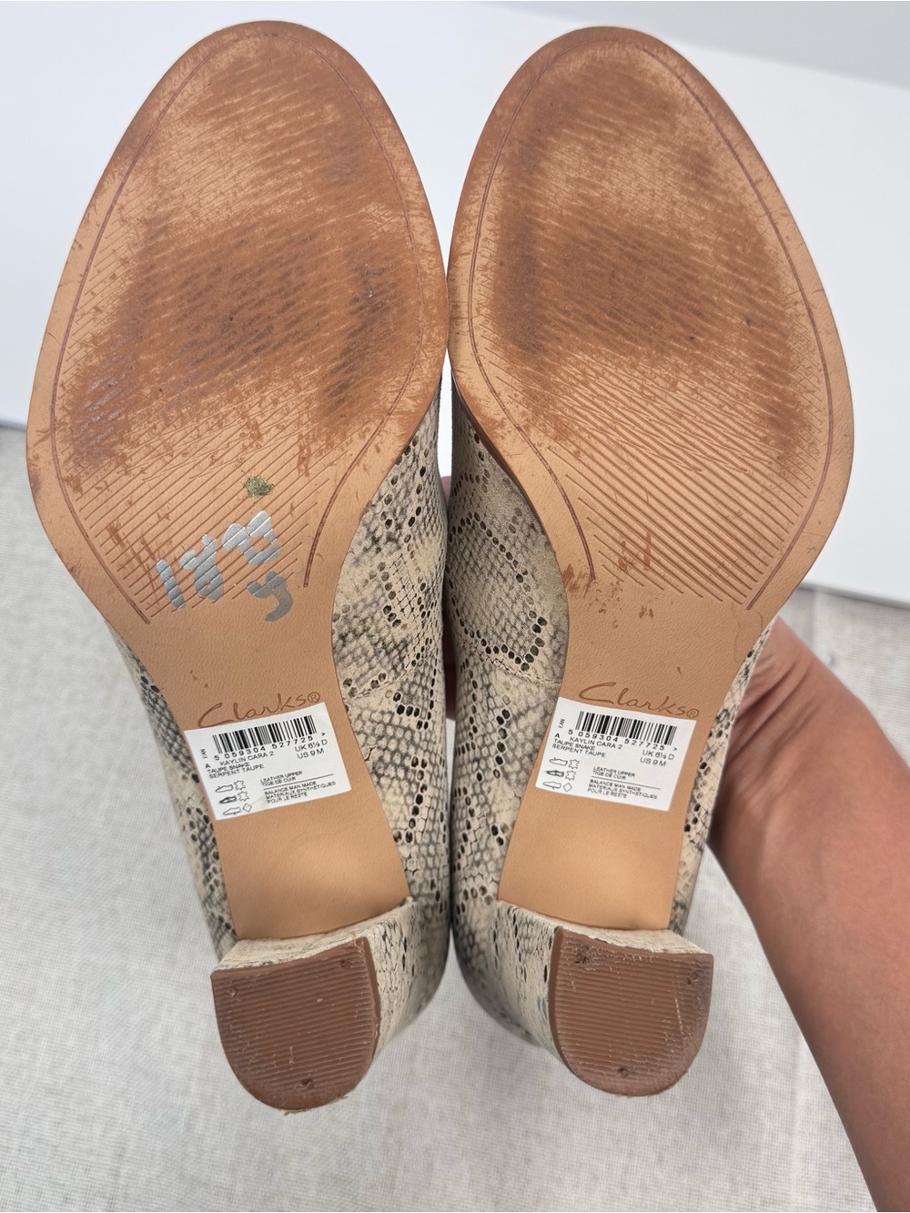Clarks Snake-Print Block Heel Pumps in Cream and Black - Picture 8 of 9